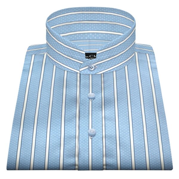 Blue White Dot Regency Stripes High Nehru Collar
