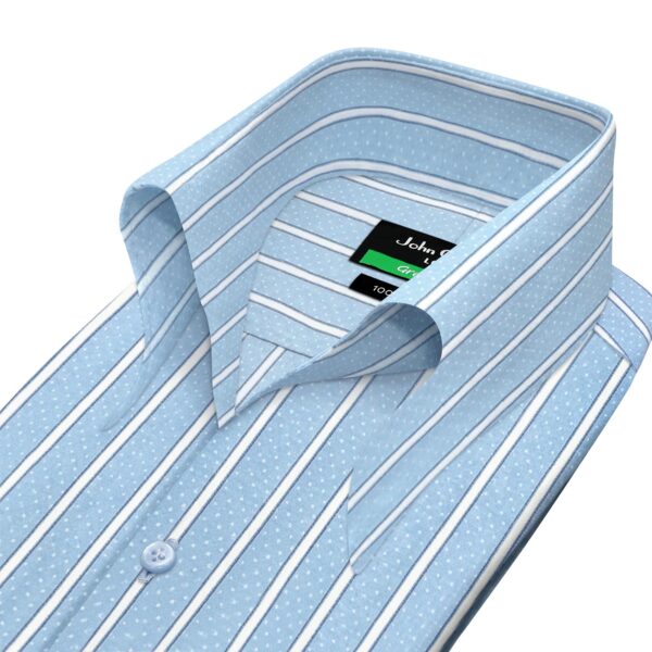 Blue White Dot Regency Stripes High Open Button Down Collar