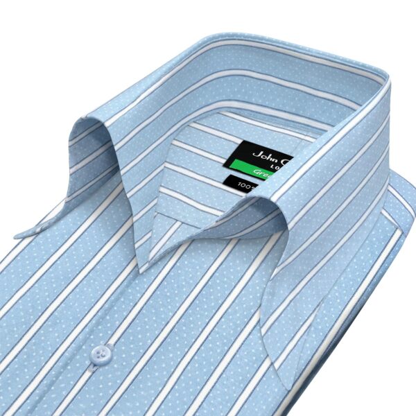 Blue White Dot Regency Stripes High Open Bow Collar