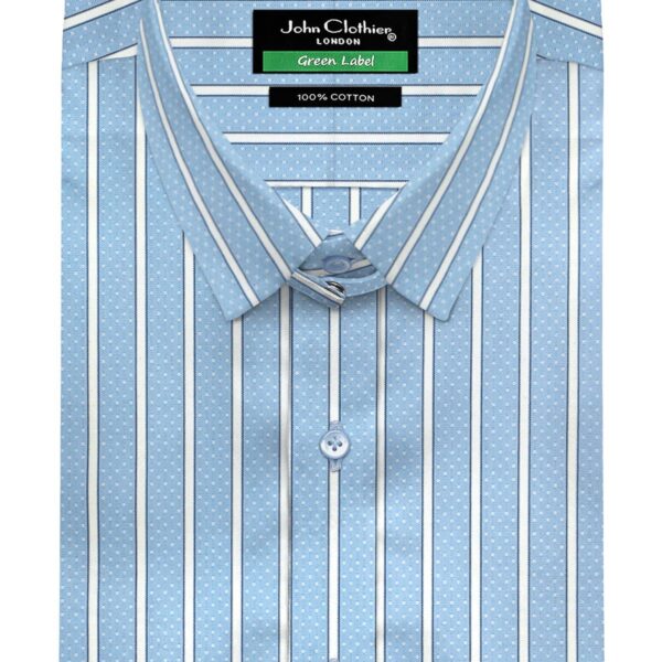 Blue White Dot Regency Stripes Tab Collar Men's 100% Cotton Shirt