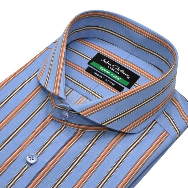 Men's Blue Red Multi Stripes Cutaway Penny Collar