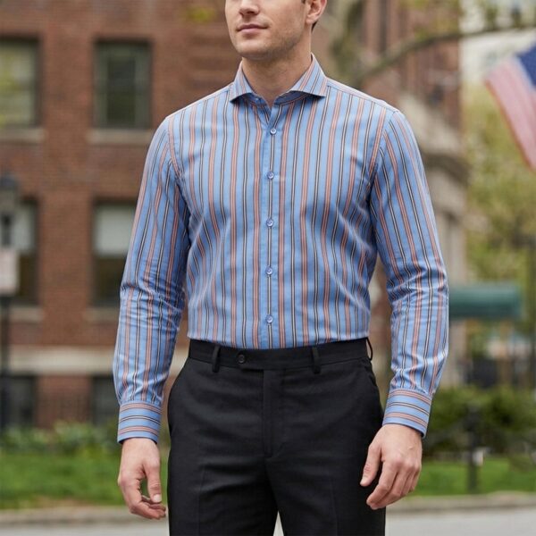 Blue Red Multi Stripes Cutaway Collar