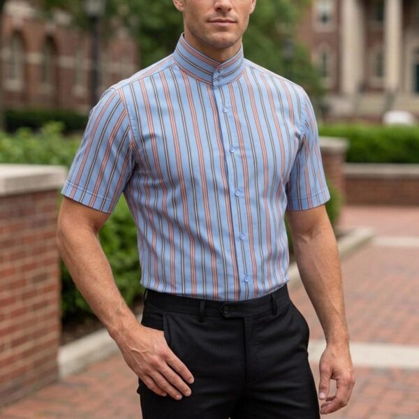 Blue Red Multi Stripes High Band 2 Button Collar