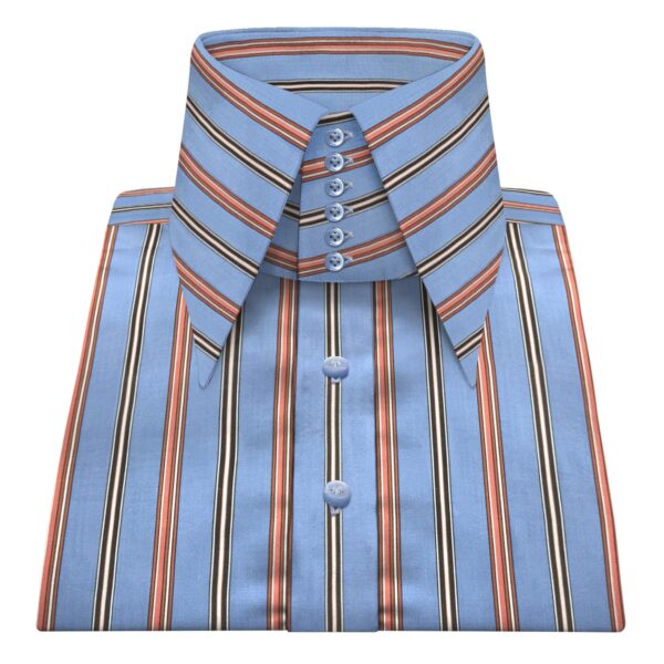 Blue Red Multi Stripes High Long Point 6 Button Collar