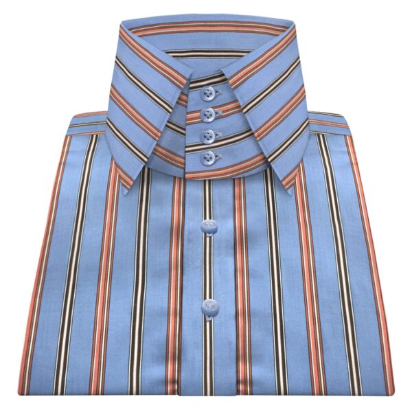 Blue Red Multi Stripes High Spread 4 Button Collar