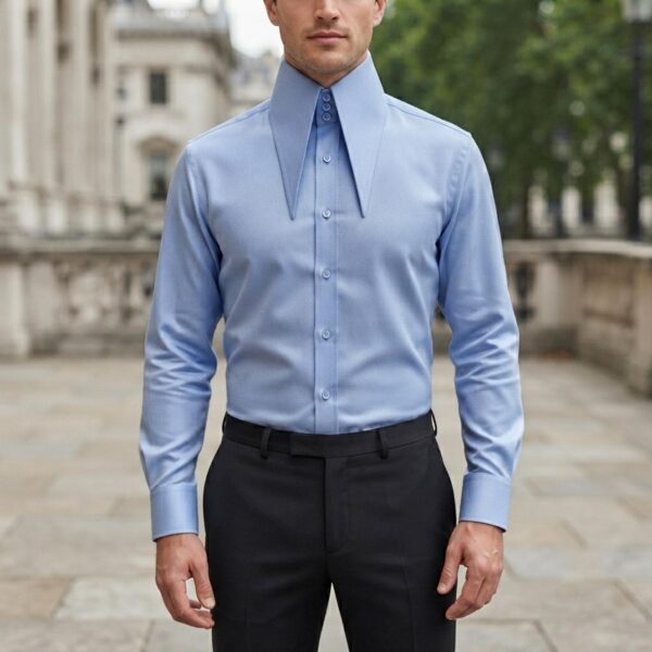 Light Blue Herringbone High Extreme Longpoint Collar