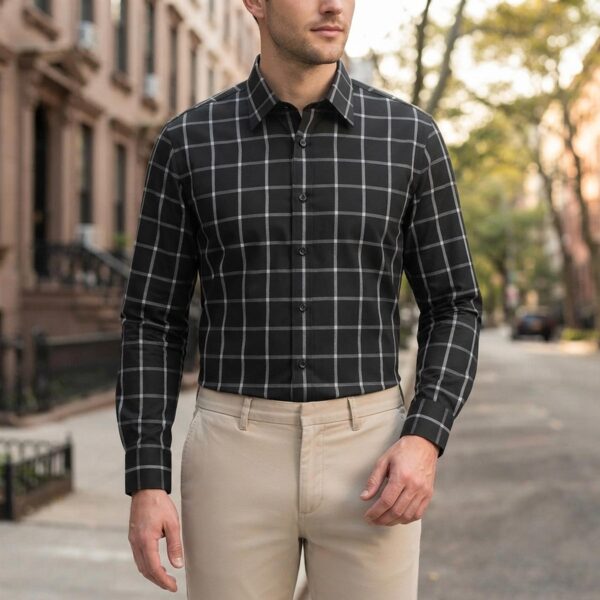 Men's Black Wide Checks Classic Collar